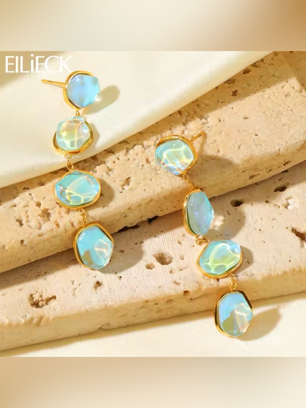 Gold-Plated Aqua Drop Dangle Earrings / necklace
